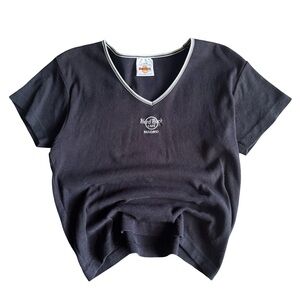 Hard Rock Cafe Madrid Embroidered V-Neck Tee - Women’s L (Fits S)